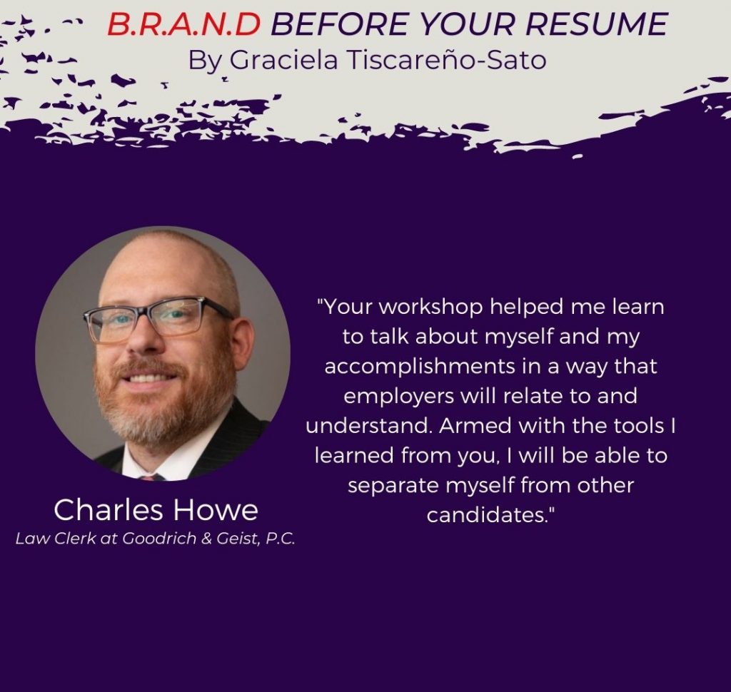 Army veteran testimonial about Graciela Tiscareno-Sato and Personal Branding